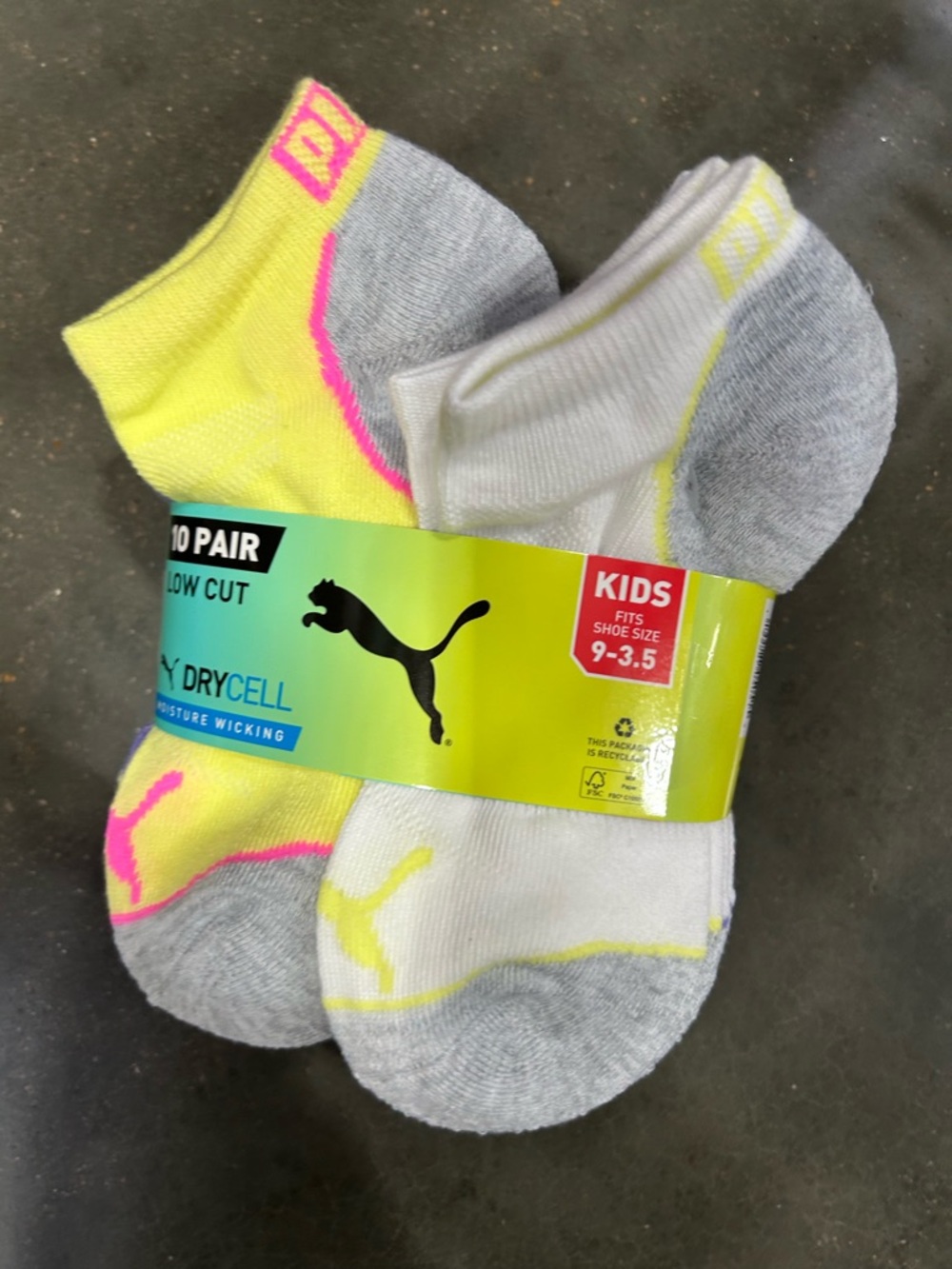 NEW Puma drycell Low cut Socks 10 pair kids fit shoes (9-3.5)